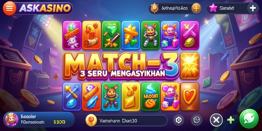Gameplay seru dan penuh warna di ASKASINO, permainan Match-3 yang menantang.