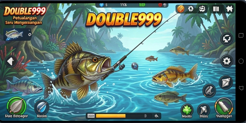 Gameplay seru menampilkan aksi memancing yang mendebarkan.