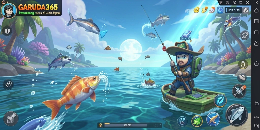 Tampilan gameplay GARUDA365 menunjukkan keseruan memancing yang realistis.