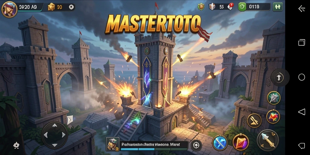 Gameplay menegangkan di MASTERTOTO dengan berbagai menara dan musuh.