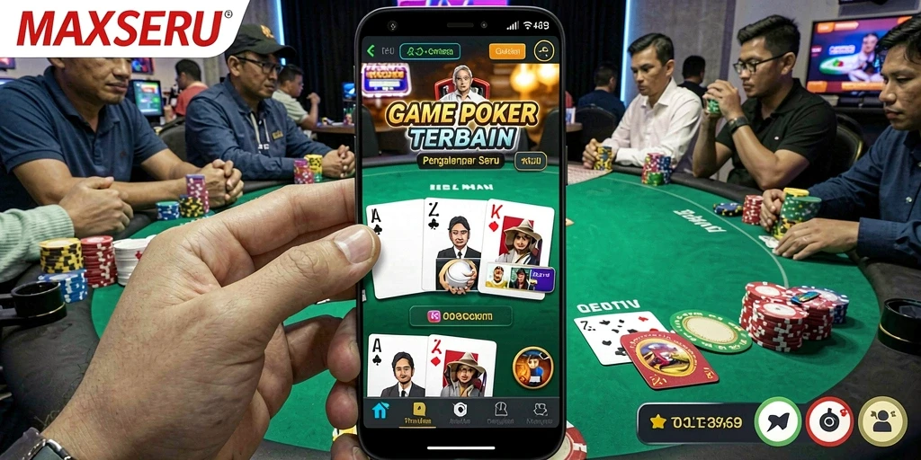 Tampilan gameplay seru poker di MAXSERU dengan pemain yang kompetitif.